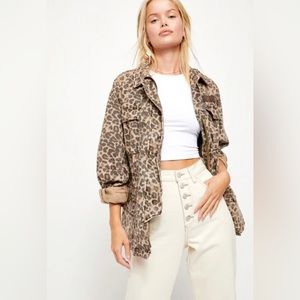 Free People Jacket Seize the Day Leopard Oversized Cargo Utility